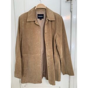 Bernardo Tan Suede Leather Button Front Jacket Camel Size L Minimalist 90s CBK